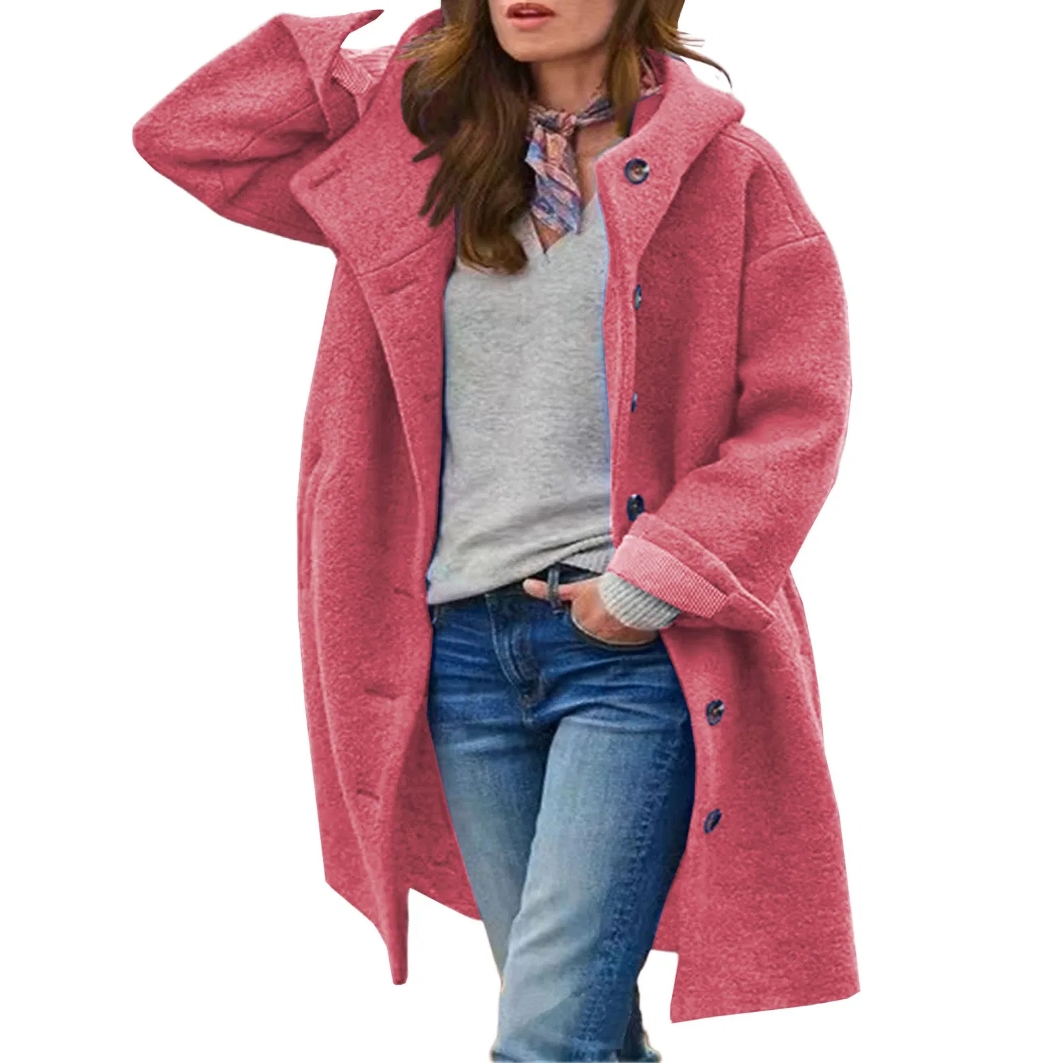 Женское зимнее пальто с капюшоном из шерстяной смеси, Rosa rossa