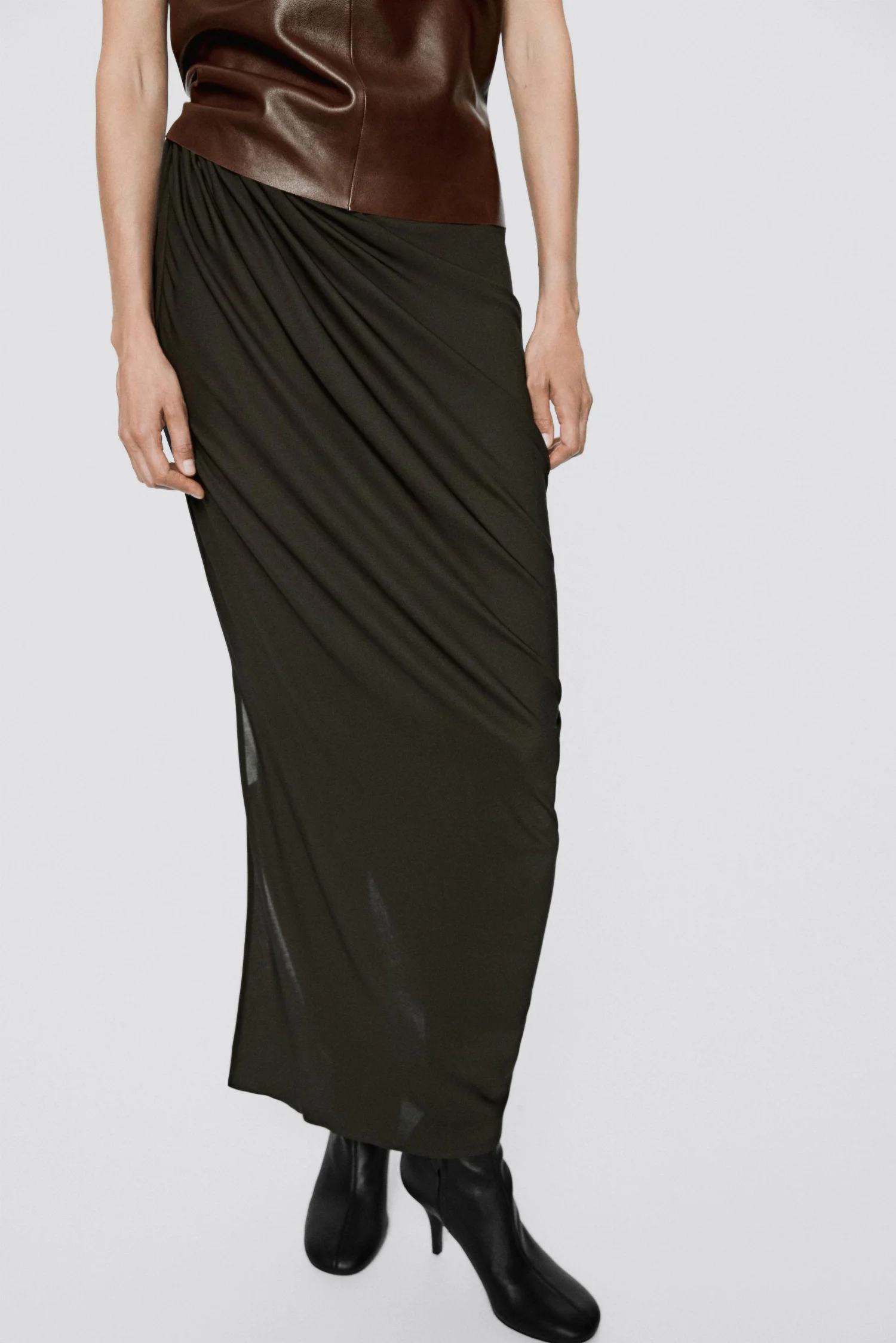 Юбка-миди Massimo Dutti Draped - Limited Edition, коричневый