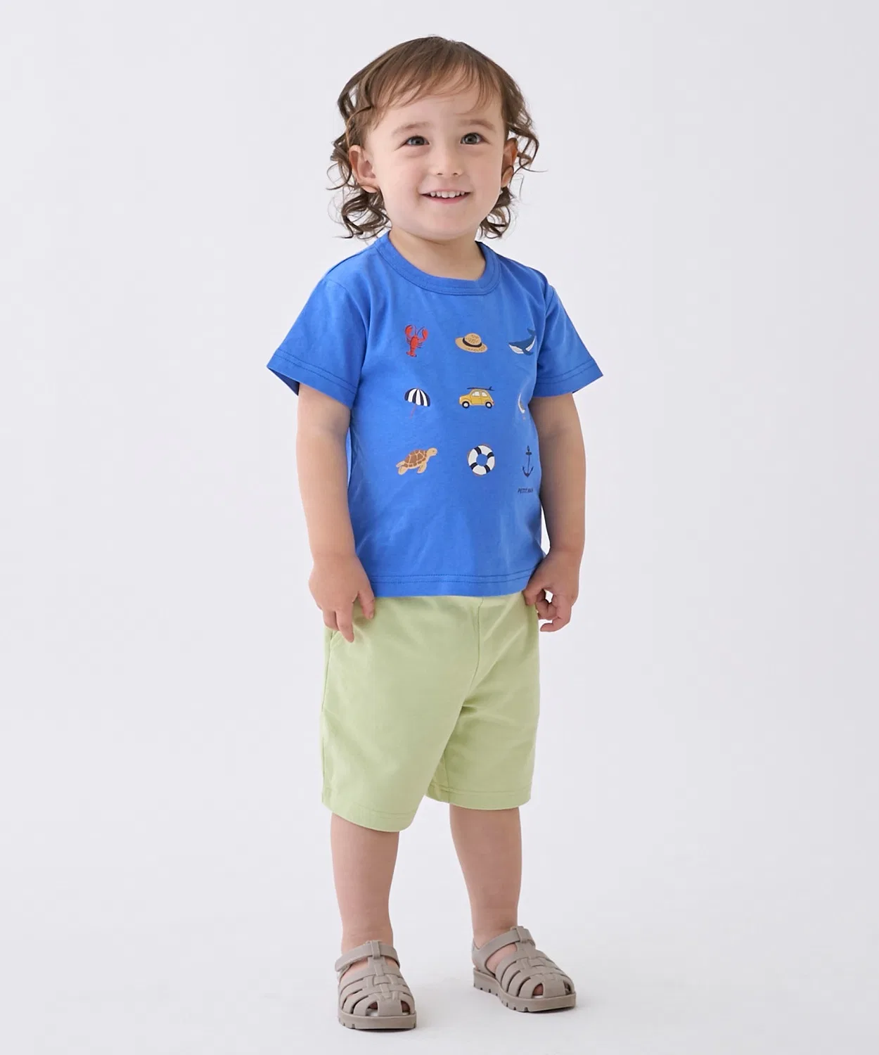 Детские шорты для мальчиков с принтом, модель BOYSショーパン, petit main, Light Green