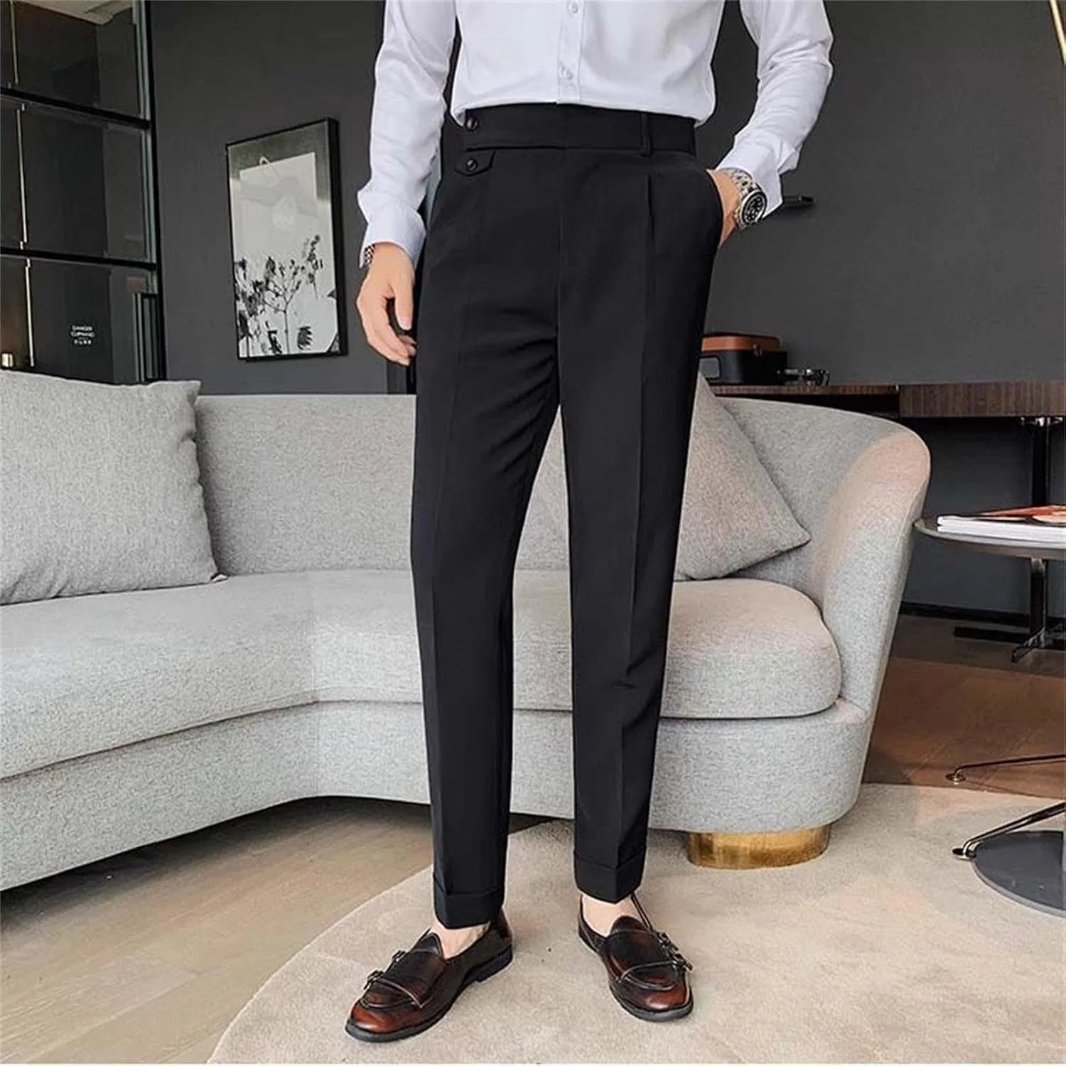 Мужские классические брюки из твила, Slim Fit, чёрный — фото 3