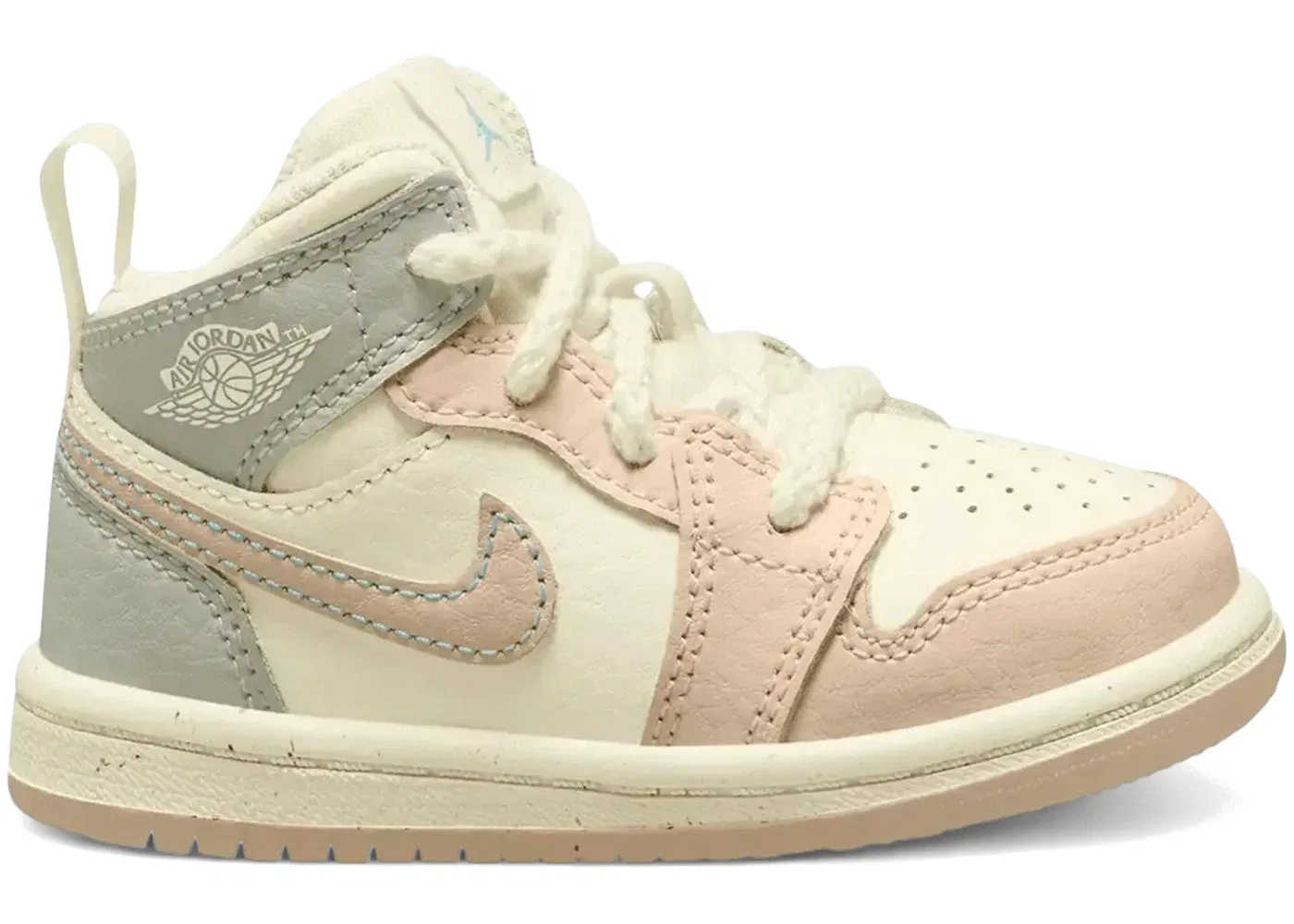 Детские кроссовки с принтом Jordan 1 Mid SE Jordan, Sail/Sea Glass/Glacier Blue/Guava Ice