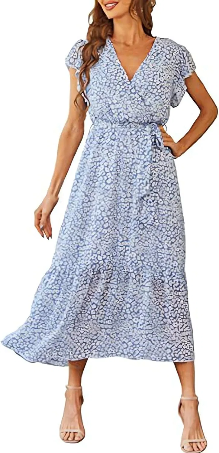 Женское повседневное платье макси с цветочным принтом, Light Blue
