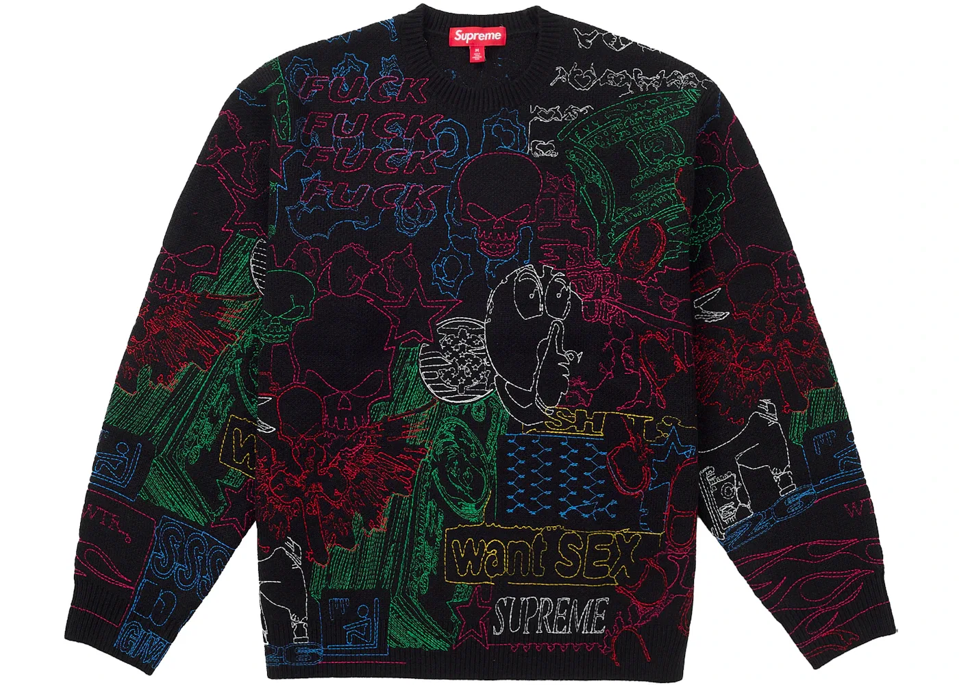 Мужской свитер с вышивкой Supreme Sweater, Black