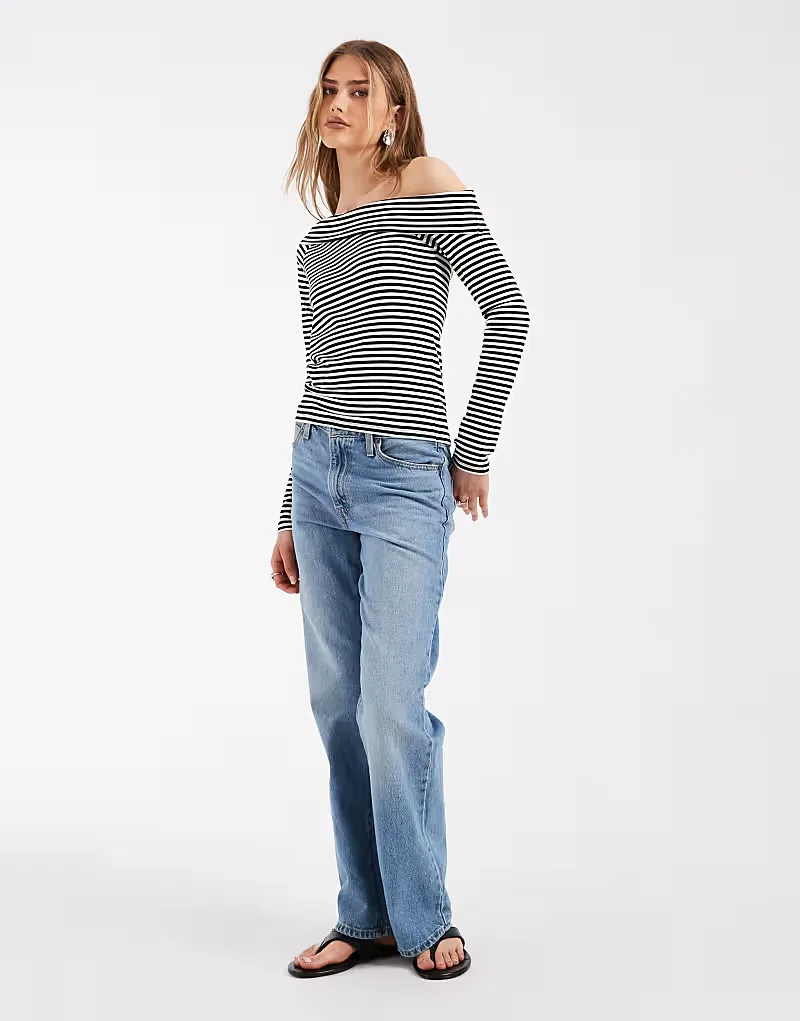 Асимметричный полосатый джемпер Levi's Clara с открытыми плечами, черный — фото 3