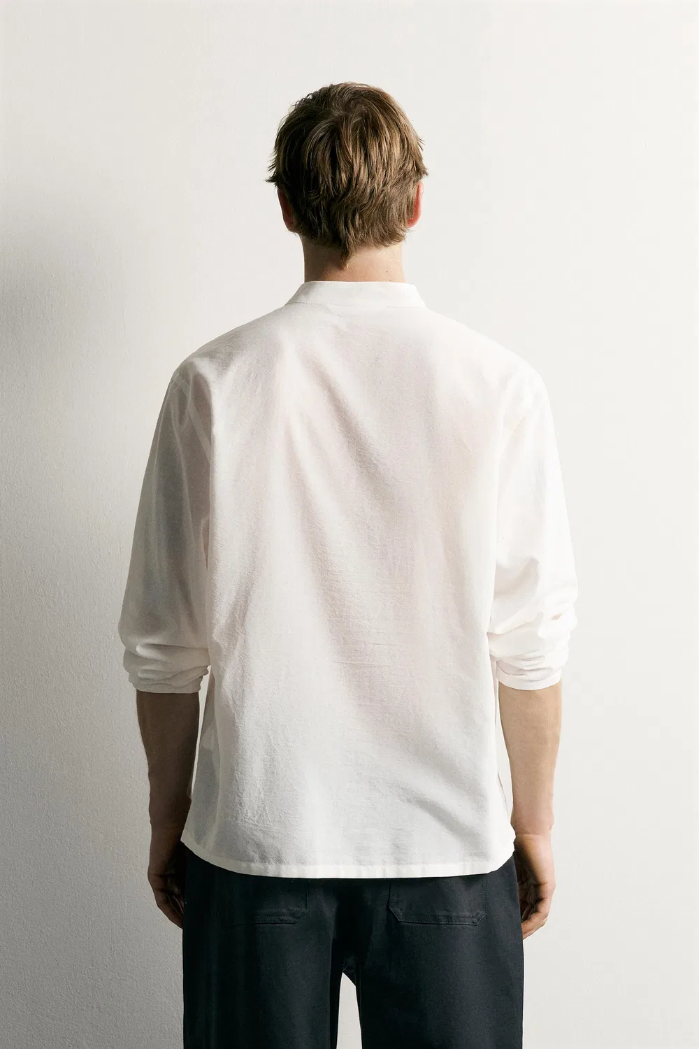 Рубашка свободного кроя из хлопка и вискозы с завязками. ZARA, Oyster-white — фото 3