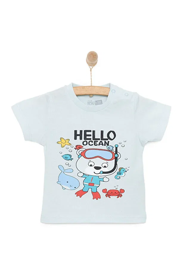 Детская футболка для мальчиков с принтом Hellobaby basic men's ocean printed t-shirt baby boy Ebebek Hello Baby, Blue