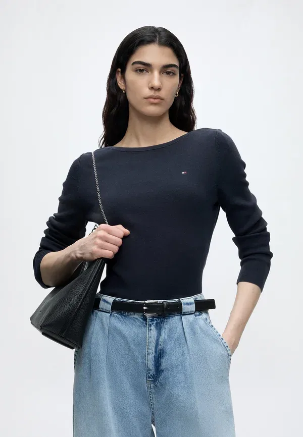Джемпер с лодочкой, хлопок и нейлон, Full needle boat - jumper, Tommy Hilfiger, dark night темно-синий — фото 4