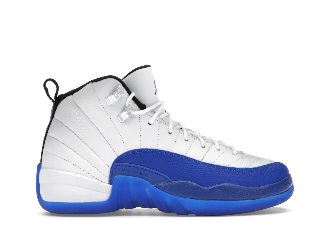 Детские кроссовки с длинным шнурком Jordan 12 Retro Jordan, White/Black/Game Royal