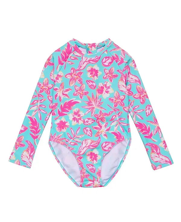 Детский купальник для девочек с длинным рукавом Tropical Glow Snapper Rock, синий