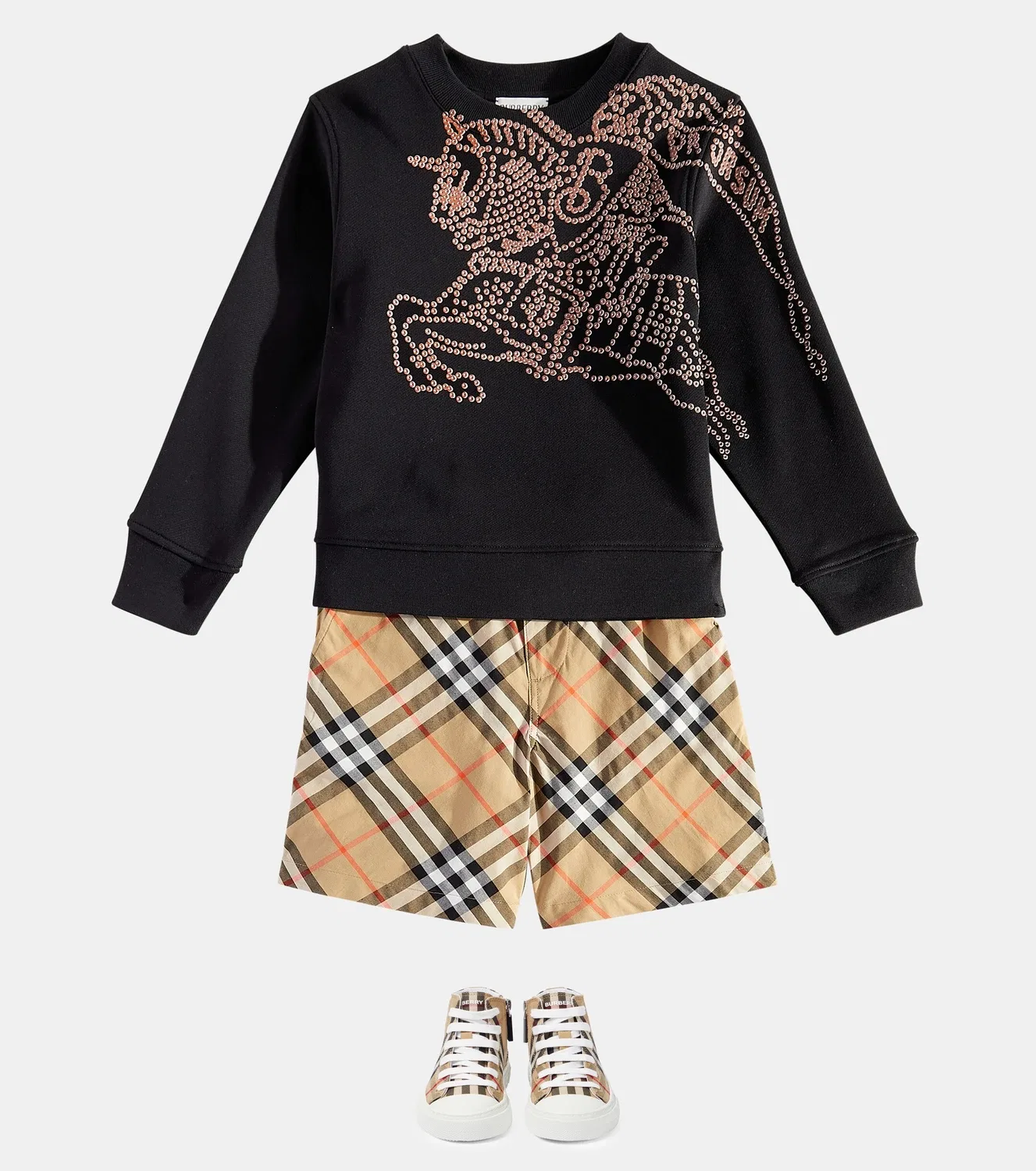 Шорты хлопковые в клетку Burberry Kids, бежевый — фото 2