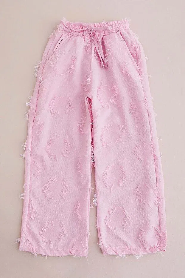 Детские брюки для девочек с принтом Palazzo Tassels Fulla Moda, Pink — фото 3