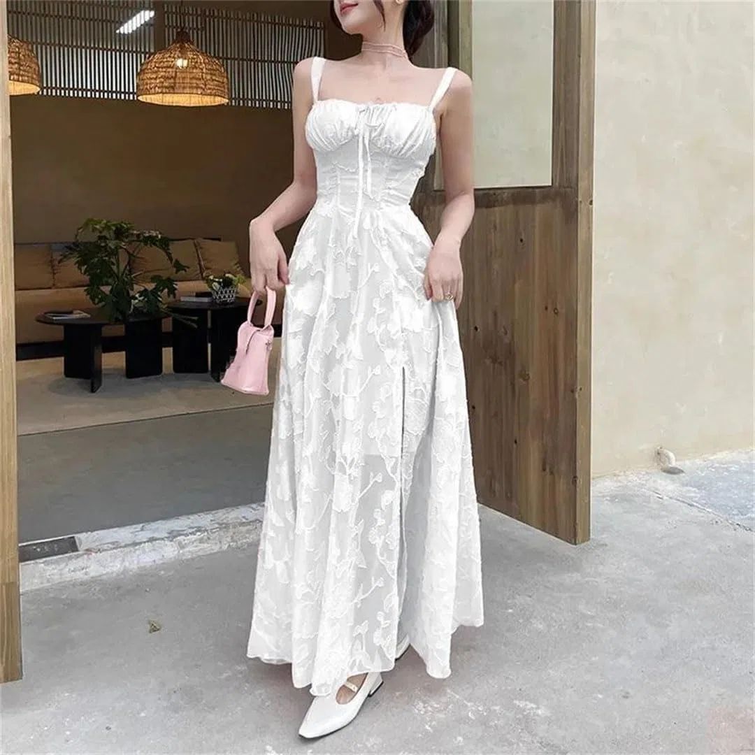 Женское мини-платье на бретельках с кружевной шнуровкой, White — фото 3