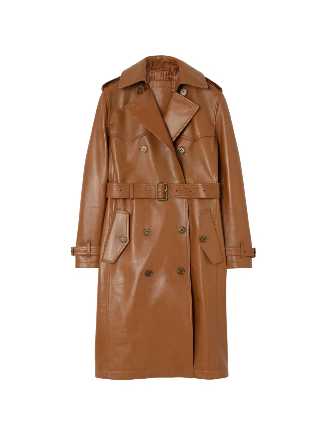 Длинный кожаный тренч Foxfield Burberry, коричневый