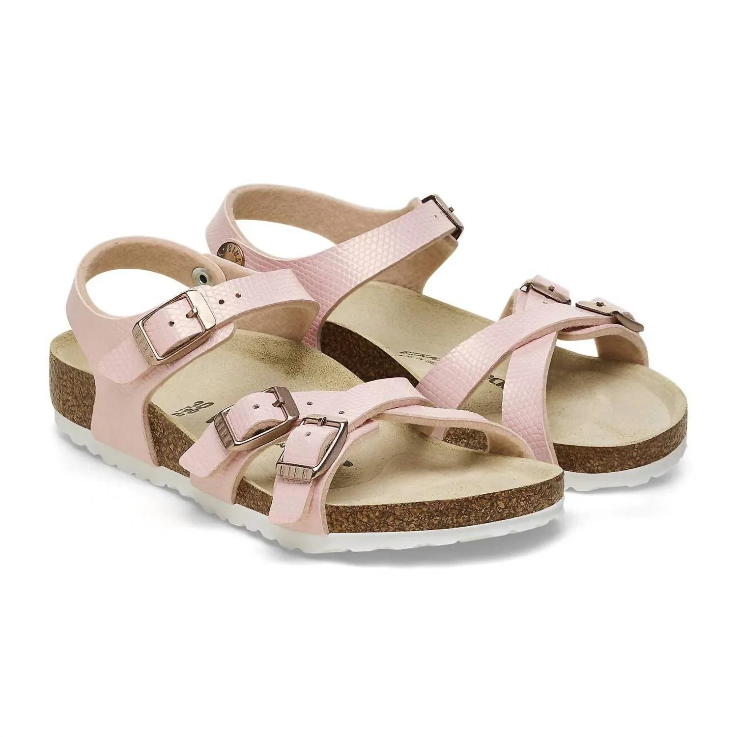 Детские сандалии с перекрещивающимися ремешками Kumba Crossed Straps Birkenstock, Shiny Lizard Light Rose — фото 3