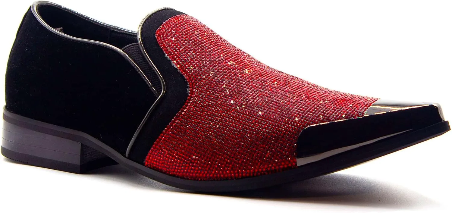 

Мужские блестящие лоферы с металлическим носком, заостренным носком, для официального наряда Jazamé, красный
