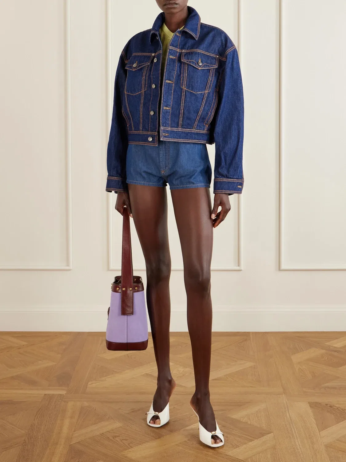 Джинсовые шорты с высокой посадкой VERSACE, синий — фото 2