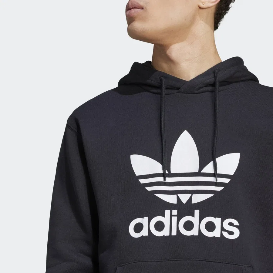 Худи с капюшоном и принтом Trefoil adidas Originals Adicolor Classics, Черно-белый — фото 4