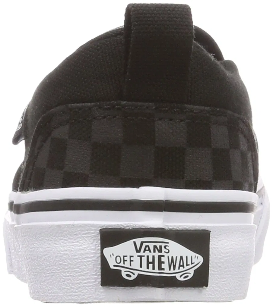 Детские кроссовки для девочек с принтом Asher Vans, Black And Black Checkerboard — фото 3