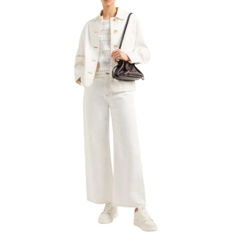 Женская футболка с бахромой Supima Interlock Jersey Fringed T shirt EMPORIO ARMANI, White — фото 2