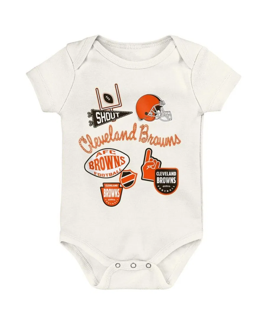 Комплект боди с коротким рукавом с принтом Cleveland Browns Littlest Player Outerstuff, Cream Orange — фото 3