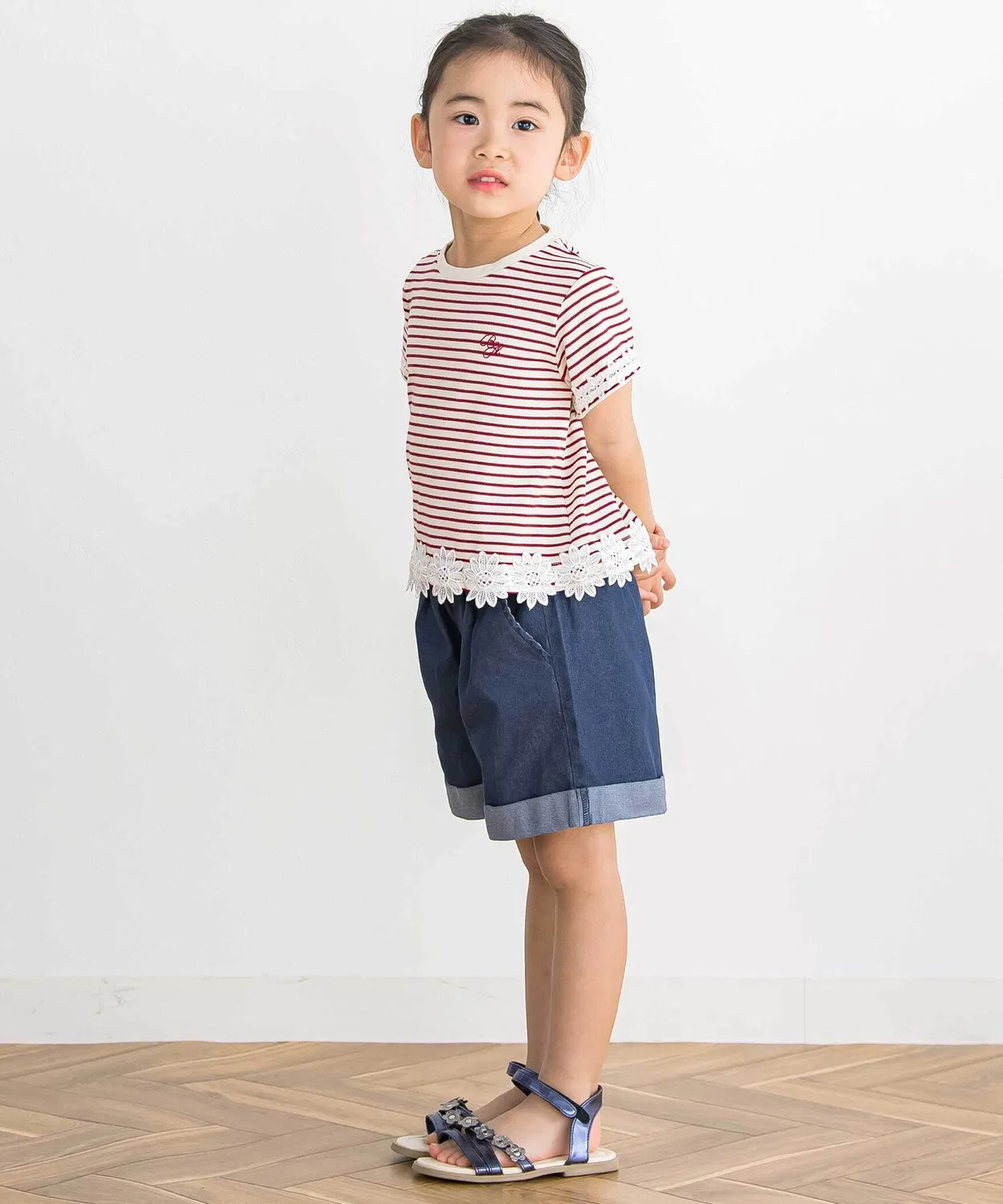 Детские джинсовые шорты для девочек с отворотом BeBe Petits Pois Vert, Grey — фото 4