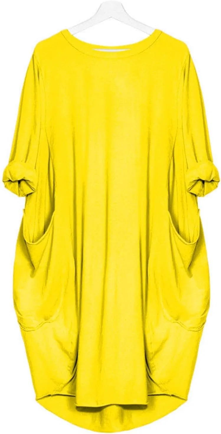 Женское свободное платье с карманами Generic, Yellow — фото 3
