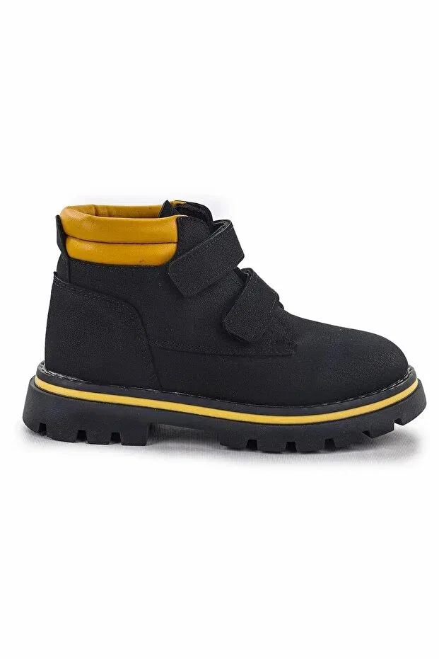 Детские ботинки для мальчиков на липучке Azka Kiko Kids, Black Yellow — фото 4