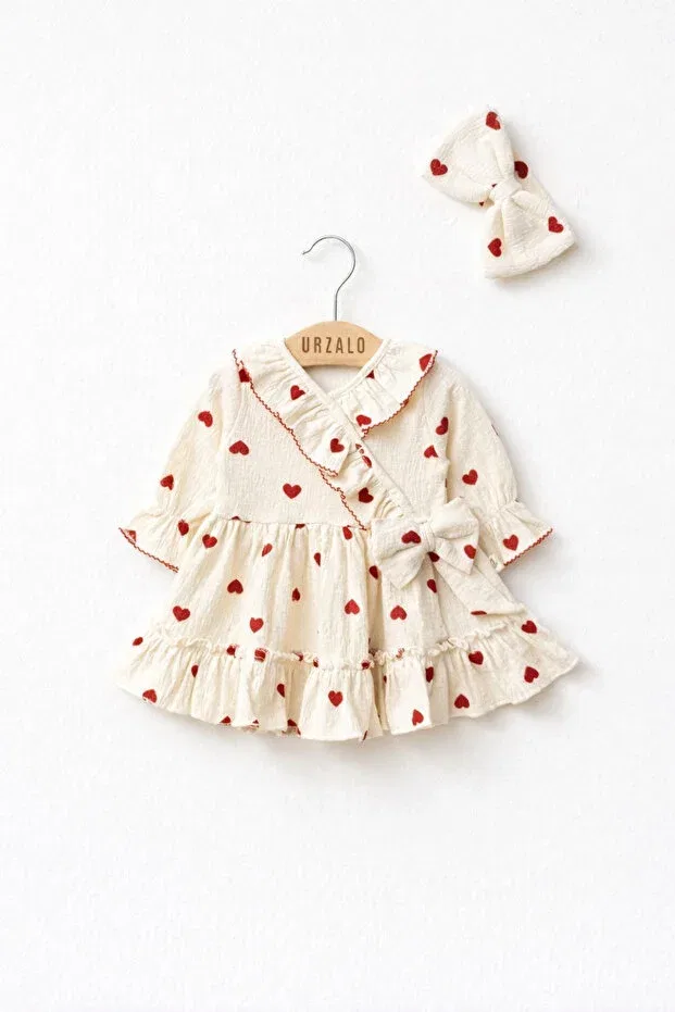 Детское платье для девочек с длинным рукавом Amore heart patterned crochet dress Minikincibaby, Red — фото 2