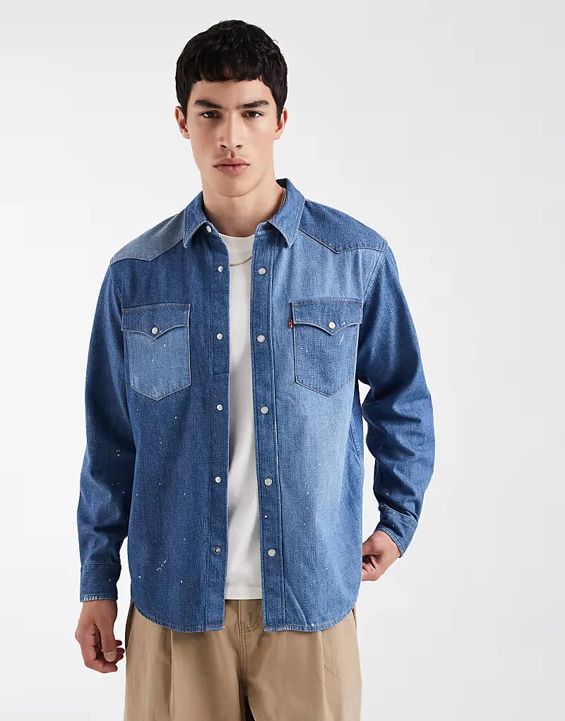 Джинсовая рубашка Levi's с кокеткой в ​​стиле вестерн, синий — фото 3