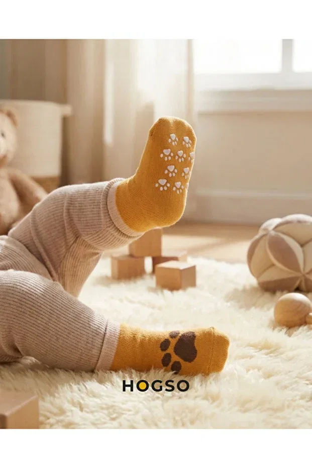 Детские носки с принтом 5-Piece tiny traces non-slip b printed towel socks Hogso, Multicolor — фото 4
