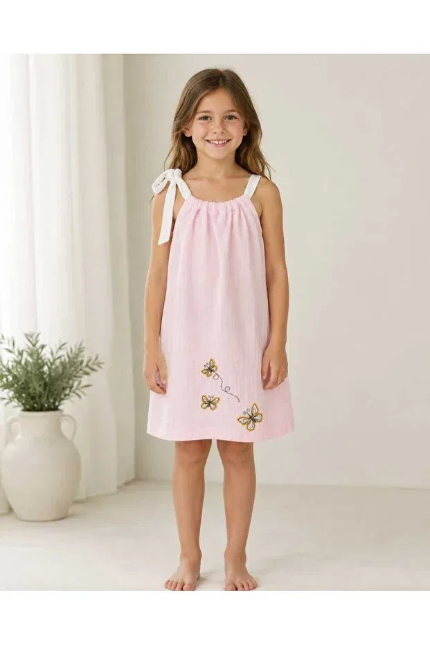 Детское платье для девочек с вышивкой Kidsense, Light Pink — фото 2