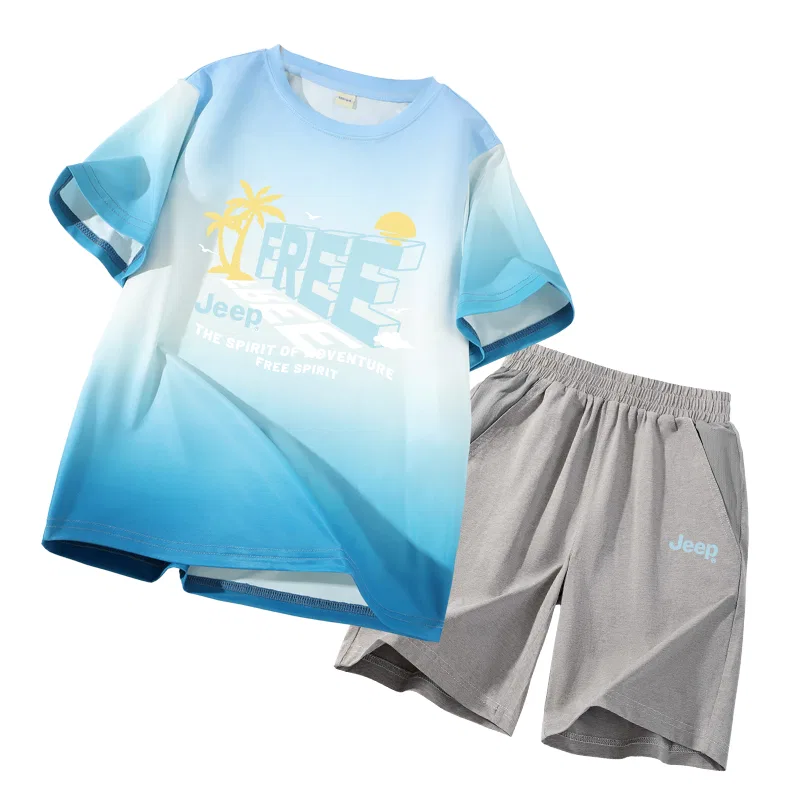 Детский спортивный комплект с принтом Coconut Tree Jeep, Blue/E Coconut Tree-Gray/E Sunny Blue Logo K