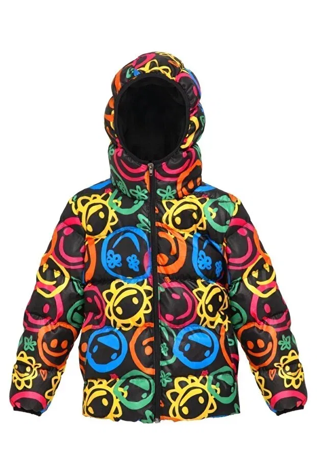 Детское пальто для девочек с принтом Smiley Emoji Fleece Furry Water And Wind Proof Hooded Winter Sports Coat Royalside, Mixed