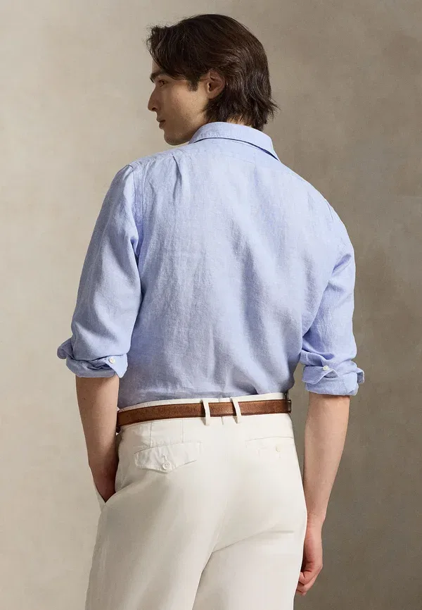 Рубашка 100% лен Wimbledon classic fit linen shirt Polo Ralph Lauren, office blue-white, белый — фото 3