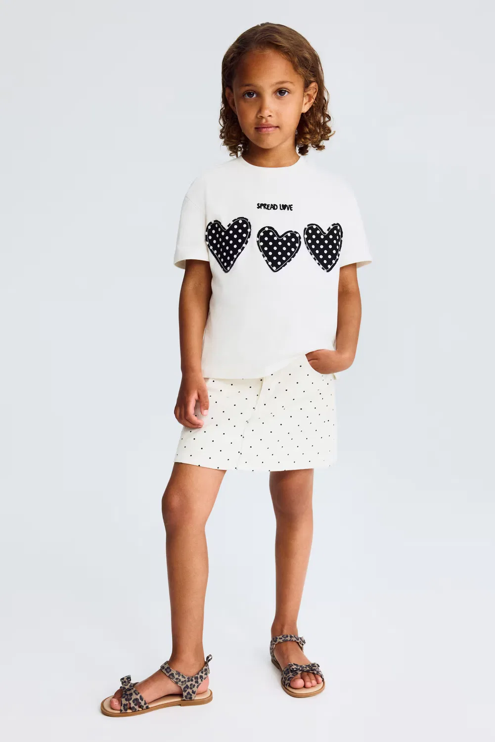 Джинсовая юбка H&M, Cremefarben/Polka Dots
