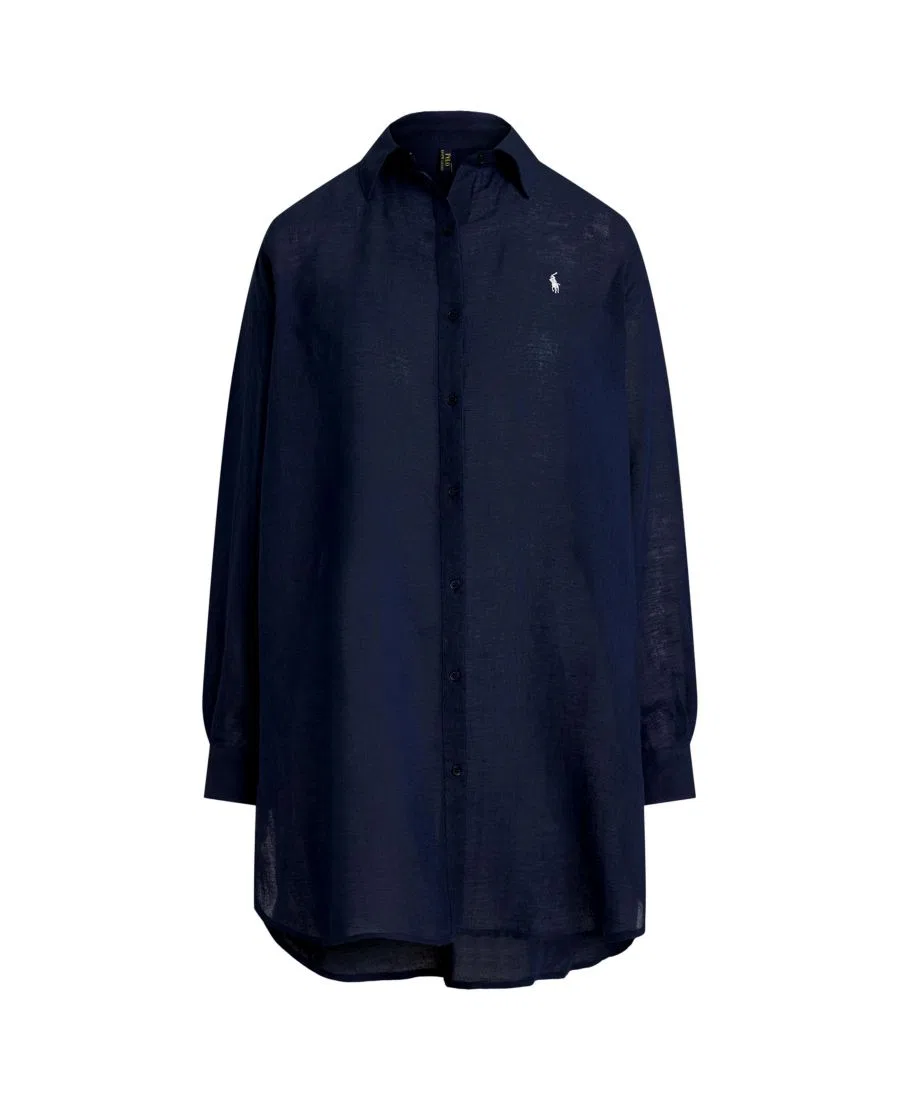 Пляжная рубашка-накидка с длинным рукавом Boyfriend Shirt Polo Ralph Lauren, Navy Blue — фото 4