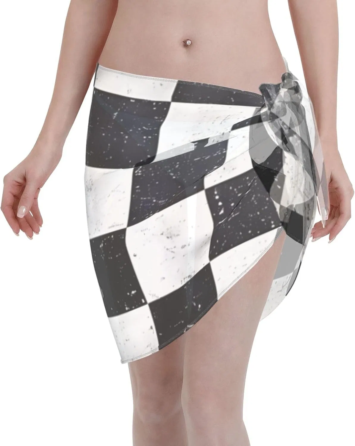 Женский пляжный саронг с принтом, Black and White Checkered