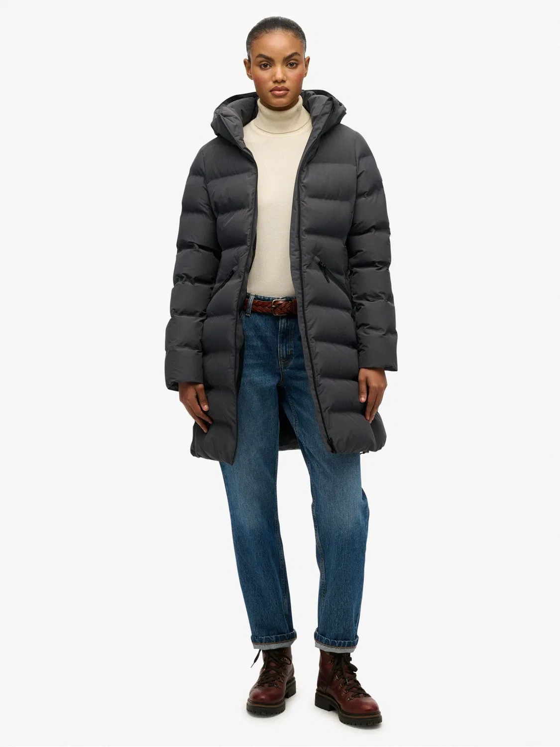 Пуховик мидл Superdry, серый — фото 4