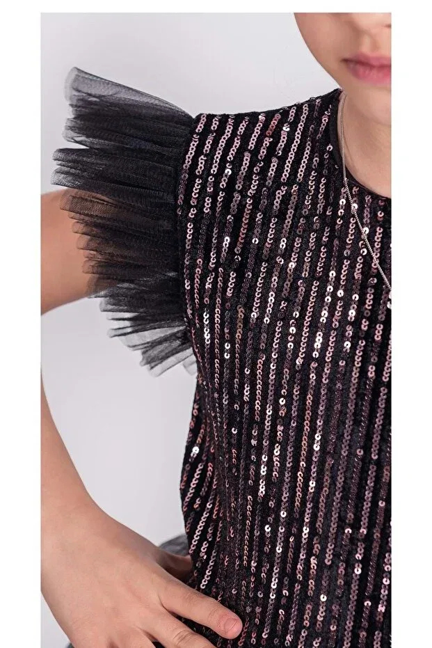 Детское платье для девочек с пайетками Mnk Baby&Kids, Black - Pink — фото 4