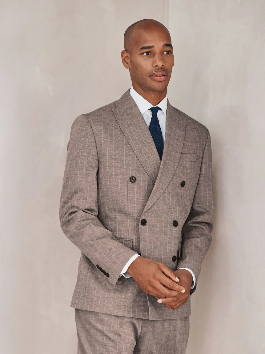 Пиджак свободного кроя в полоску, двубортный Next, коричневый