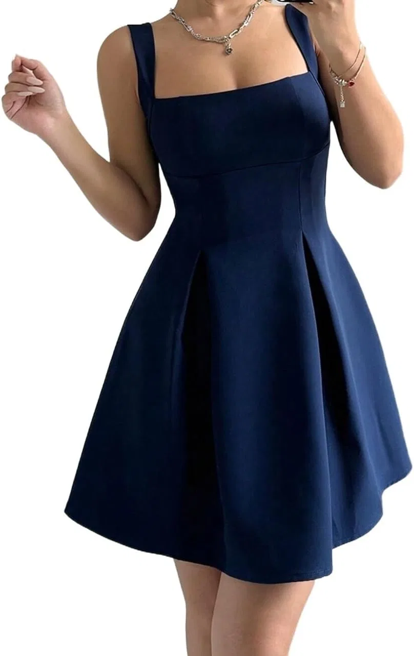 Женское повседневное платье A-силуэта без рукавов, Navy Blue