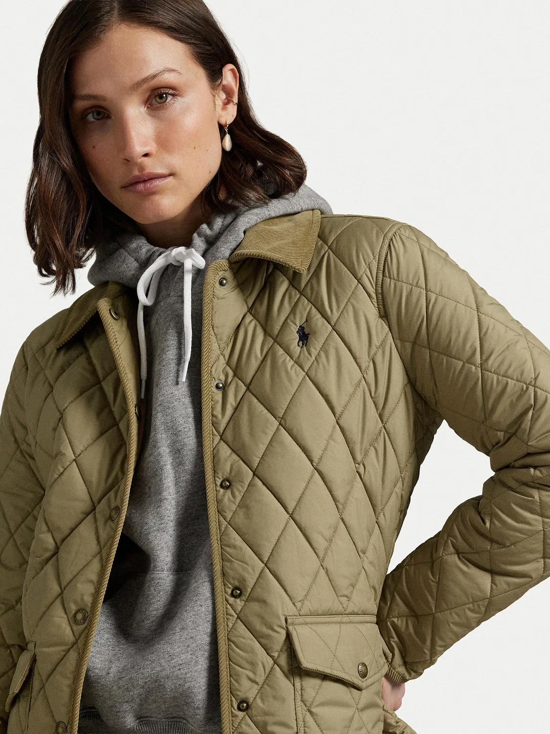 Женская демисезонная куртка прямого кроя Polo Ralph Lauren, хаки — фото 4