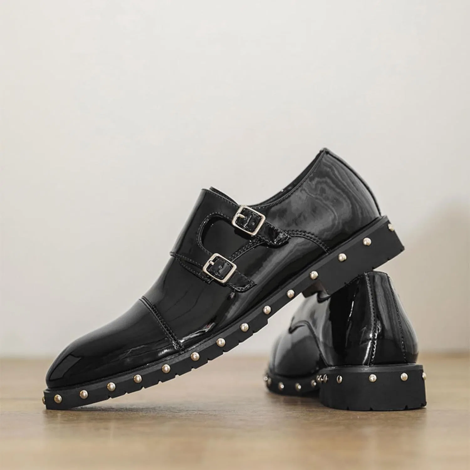 Лоферы мужские Double Monk Strap Patent Leather, Black ZBKHZD — фото 3