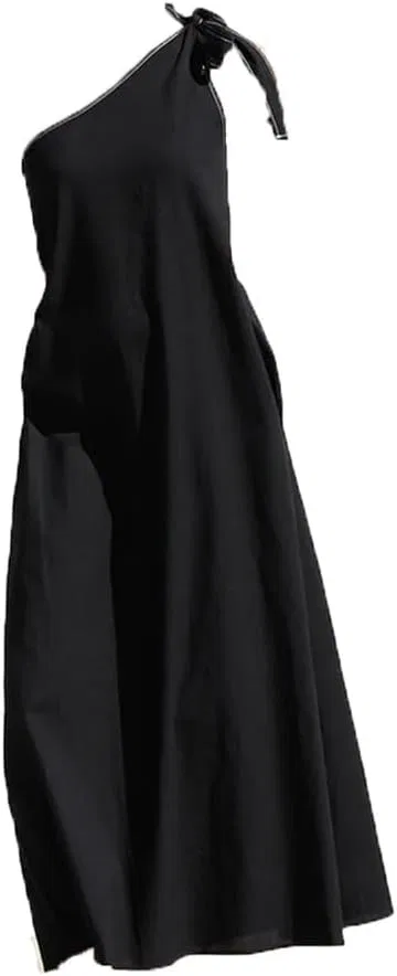 Женское длинное платье с одним плечом на лето, Black