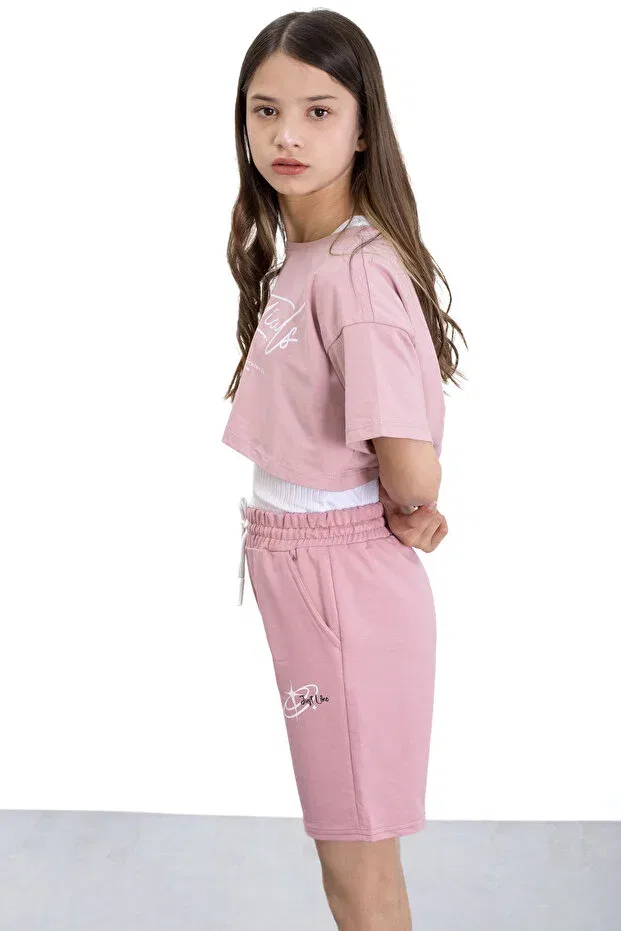 Детские шорты для девочек с принтом Cansın Mini, Dark Pink — фото 3