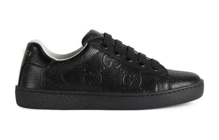 Кроссовки детские Gucci ACE Low Top, перфорированная кожа GG, Черный — фото 3