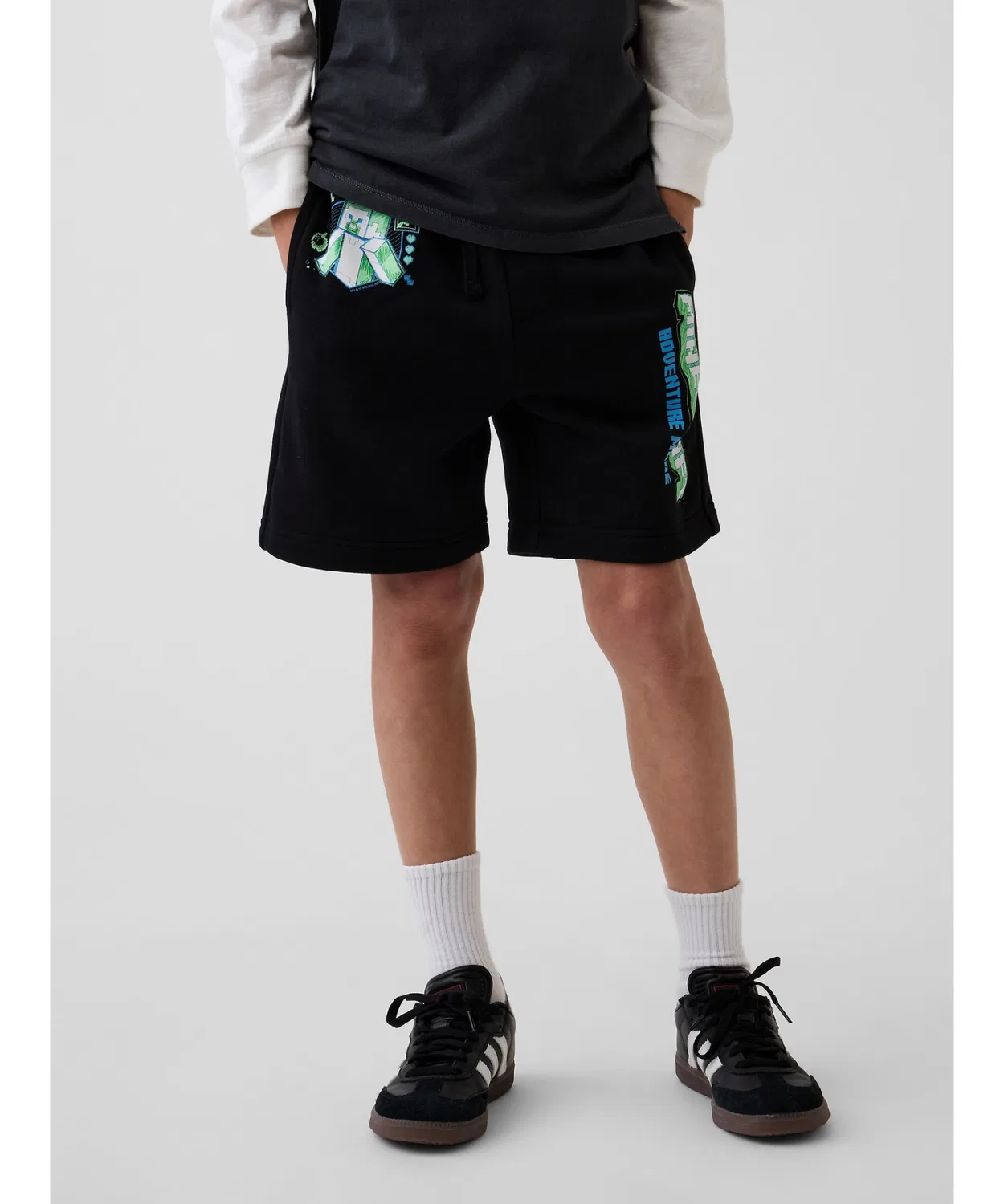 Детские шорты из футера с принтом Minecraft Relaxed Fit GAP, Black