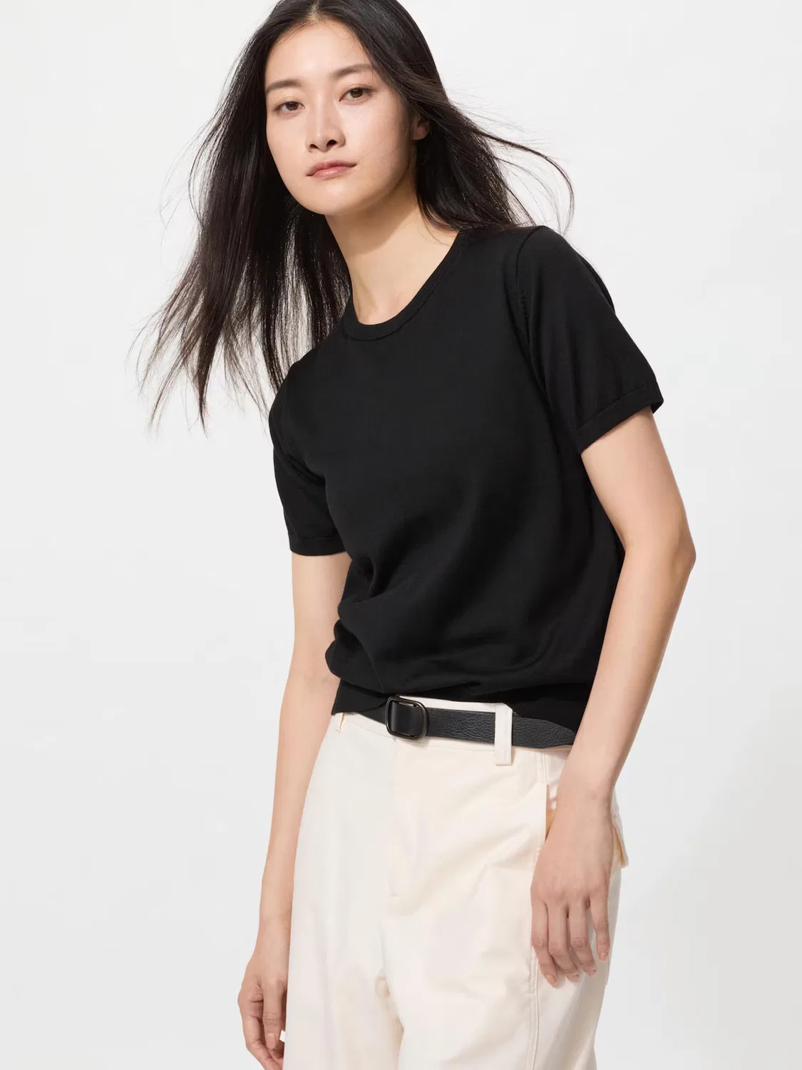 Свитер с круглым вырезом Uniqlo, защита от УФ-излучения, черный