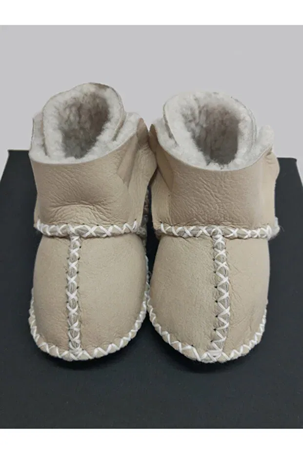 Детские пинетки из органической кожи с двойной липучкой Tuğbiş, Beige — фото 4