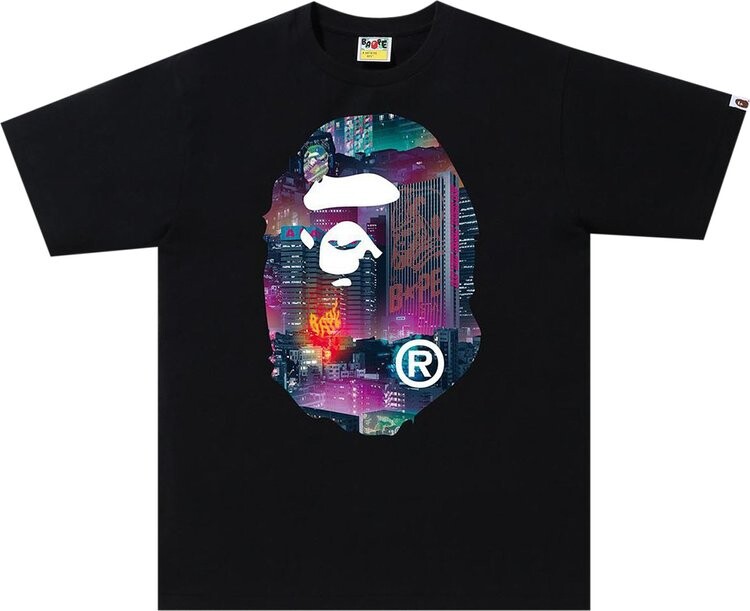 

Футболка BAPE Neon Tokyo Big Ape Head Tee 'Black', черный